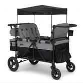 4‑Seater Stroller Wagon, Premium Quad Stroller Wagon for 4 Kids with Convertible Seats, Push‑Pull Handles, Removable Canopy & Flat Fold, Grey
