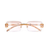 RIMLESS FASHION NARROW HORSE SHOE WOOD TEMPLE SUNNIES