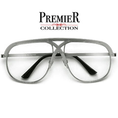 Premier Collection-Oversize 63mm Crossover Bridge Riveted Accent Clear Aviator
