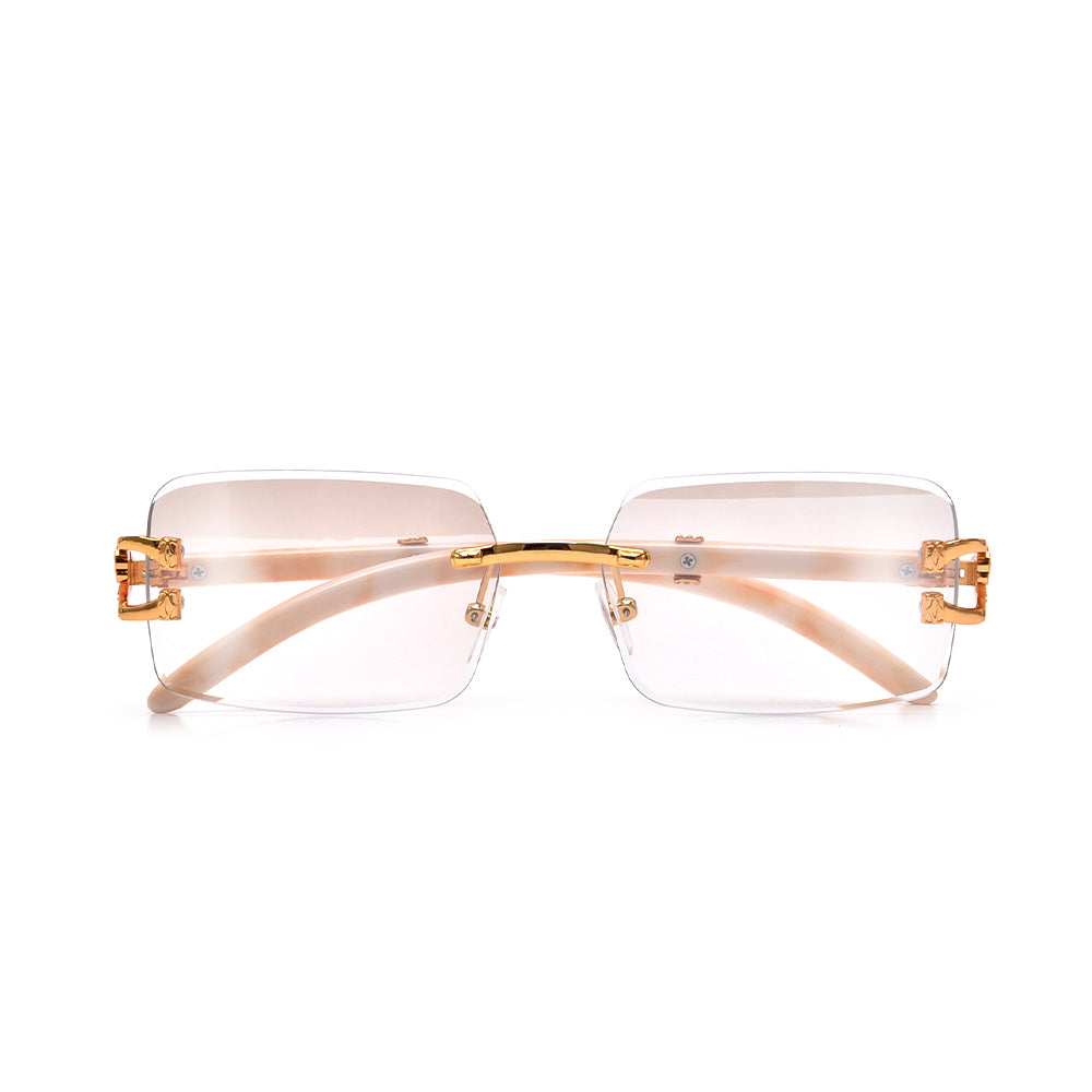 RIMLESS FASHION NARROW HORSE SHOE WOOD TEMPLE SUNNIES