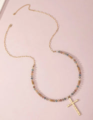 Beautiful Gold and Colorful Beaded Cross Necklace