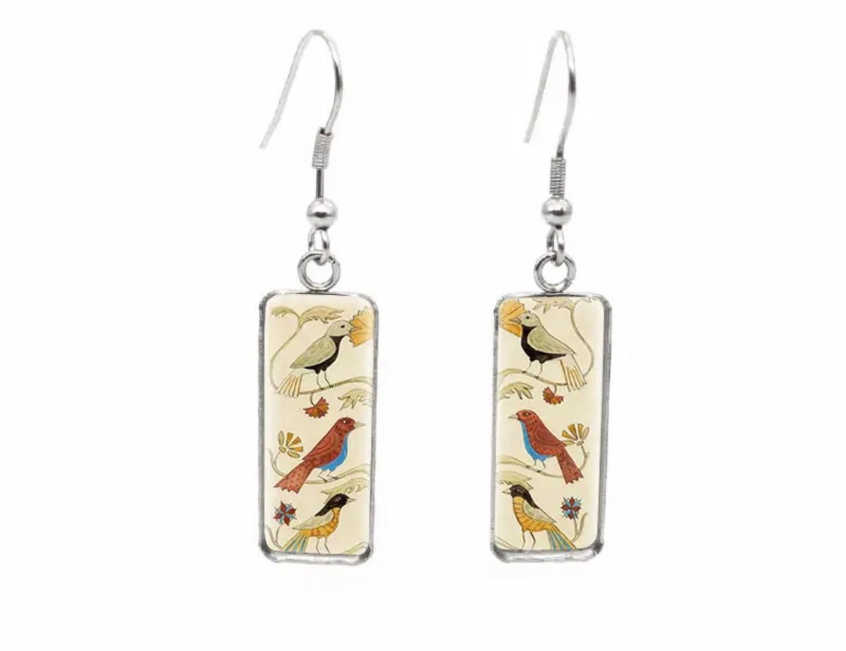 Beautiful Glass-Like Folk Bird Earrings