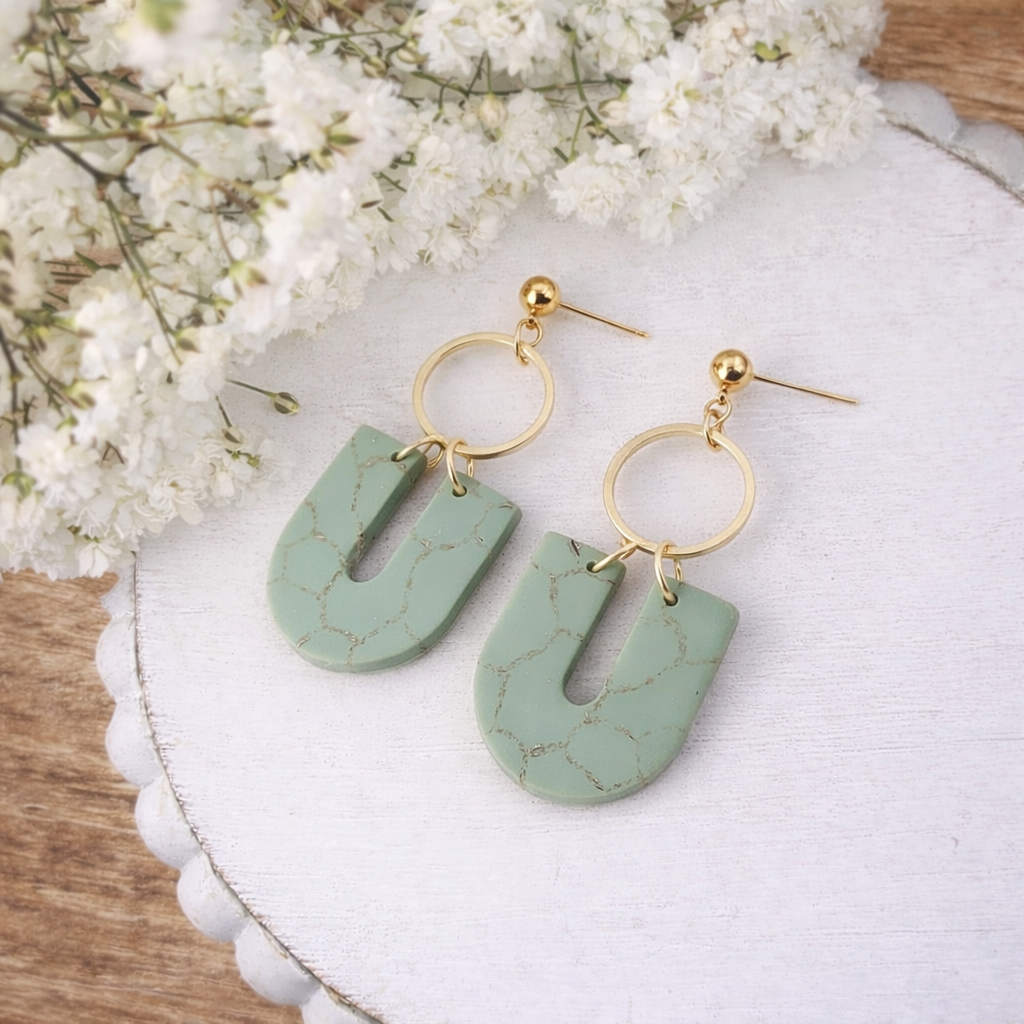 Beautiful Gold and Green Geometric Earrings